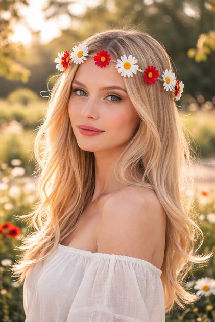Red and White Daisy Flower Hair Hoop Accessory - Floral Hairpin Crown Outdoor Shooting Show
