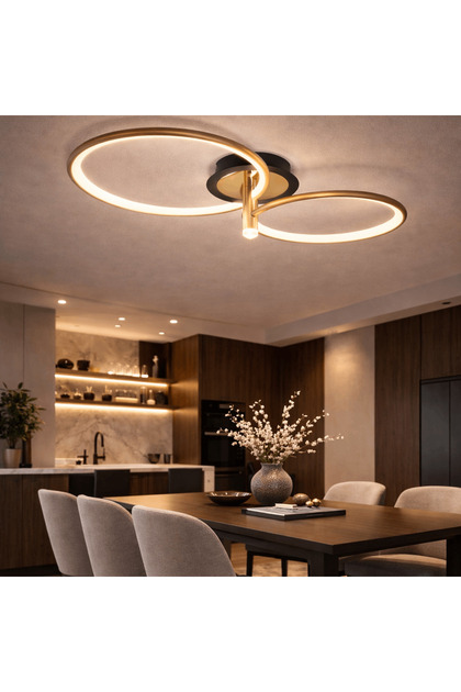 Πολυέλαιος LED, Μοντέλο HX80001-2, Με Τηλεχειριστήριο, 3 Τύποι Φωτισμού, 53W, Μαύρο/Χρυσό