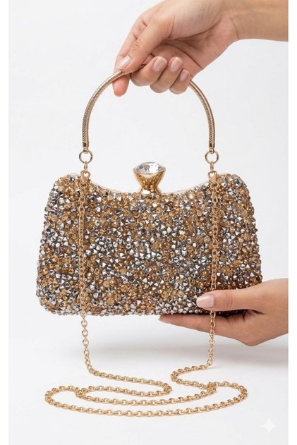 Women's Crystal Stone-Embellished Rose Evening Dress Bag