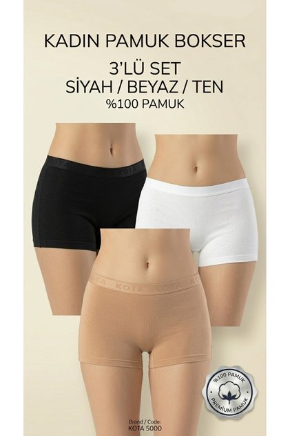 Kadın 3'Lü Boxer Pamuklu Külot