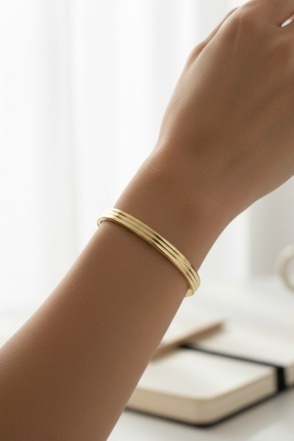 Stil Incisi/Xupıng Jewelry 14 Ayar Altın Kaplama Kanallı Kelepçe