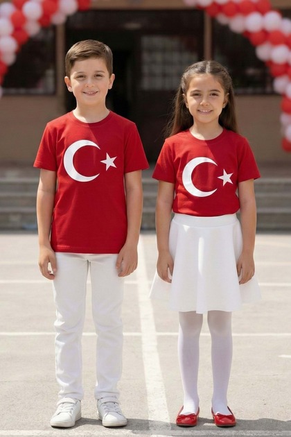 Cotton Pack Short Sleeve Unisex Kids T-Shirt for Moon Star Turkish Flag M00791 Red
