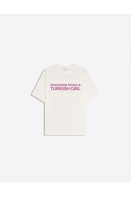 Turkish Girl Baskılı Bisiklet Yaka Oversize Trend Kadın T-shirt