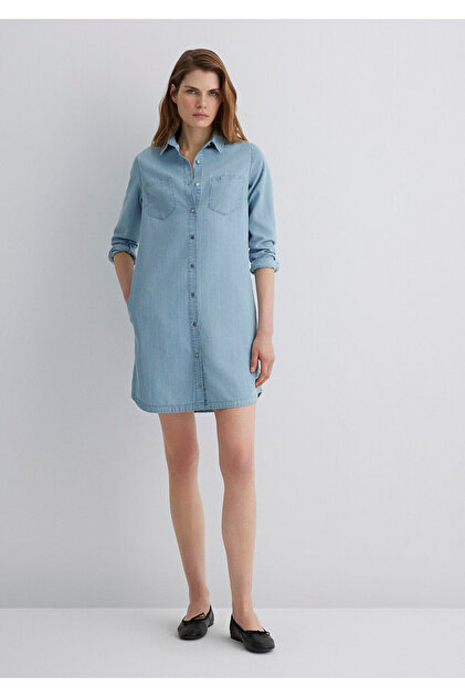white christmas dresses MAVI Women's Simla Pocket Dress in Light Blue Gold main image 0
