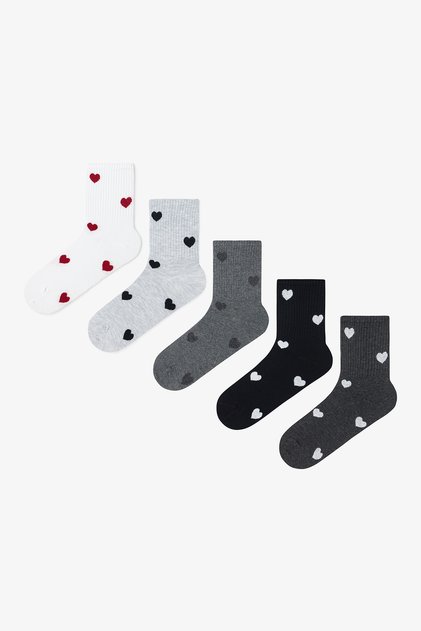 5 Pairs of Cotton Heart Patterned Tennis Socks
