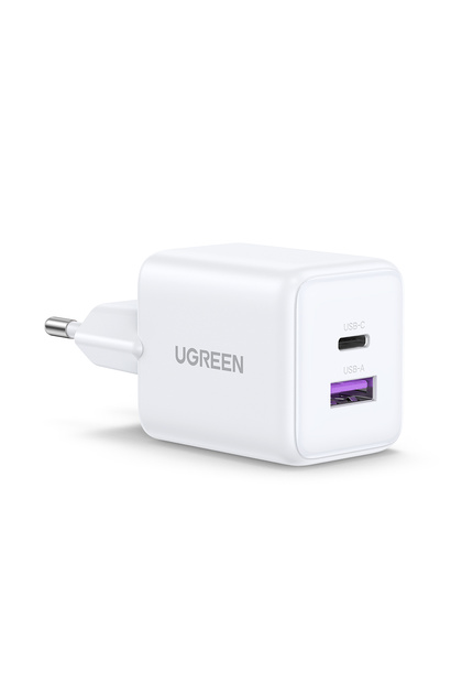 Ugreen 30W GaN Hızlı Şarj Cihazı 2 Portlu, 1xUSB-A, 1xUSB-C, Beyaz