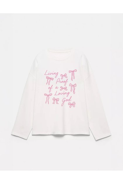 100% Cotton Oversize Fit Living Proof Printed - Crew Neck Long Sleeve T-Shirt