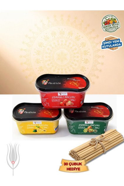 Osmanlı Macunu Seti Meyveli Hazır3 Çeşit 300gr. - 30 Adet Macun Çubuğu