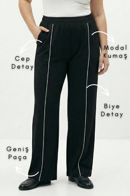 Oşho Modal Wide Leg Ribbed Pleated Pocket Detailed Soft Trousers