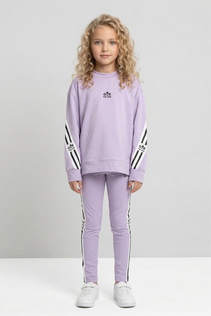 Girls' Striped Detail Piece Casual Sweatshirt and Leggings Sport Set – Relaxed Fit, Soft Fabric