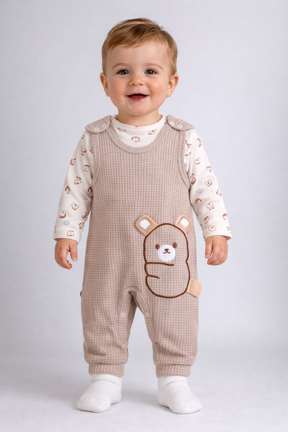 Bear Embroidered Baby Boy Rompers 3-Piece Romper Set – Bodysuit, Rompers and Socks | 3-6-9 Months Baby Clothes