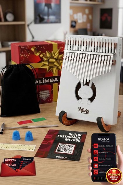 KLX-550-PAK Beyaz Renk Gerçek Ağaç Kalimba 17 Tuşlu Full Set