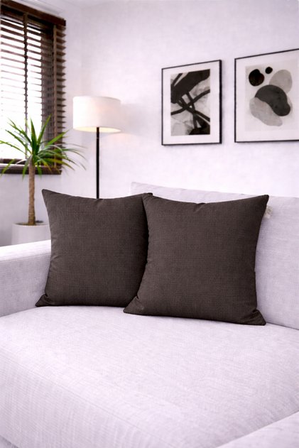 2-Piece Linen Look Throw Pillow Cover Bitter Brown