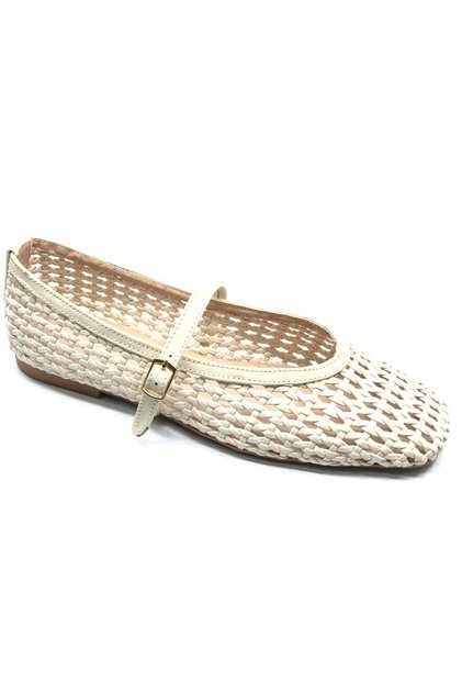 Feles Belted Knitted Detailed Women's Ballerina Shoes Beige