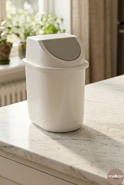Masaüstü Mini Çöp Kovası 1,5 Litre – Kapaklı Küçük Çöp Kutusu Ofis, Mutfak ve Banyo İçin Girdap Kova