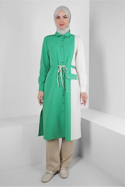 TWO COLOR WITH WAIST WRAPPED TUNIC 43810
