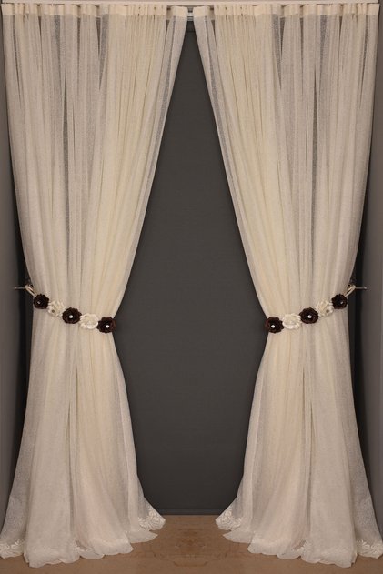 Dar Etek Model Cream Color Single Wing Ready-Made Pleated Background Curtain 300*260