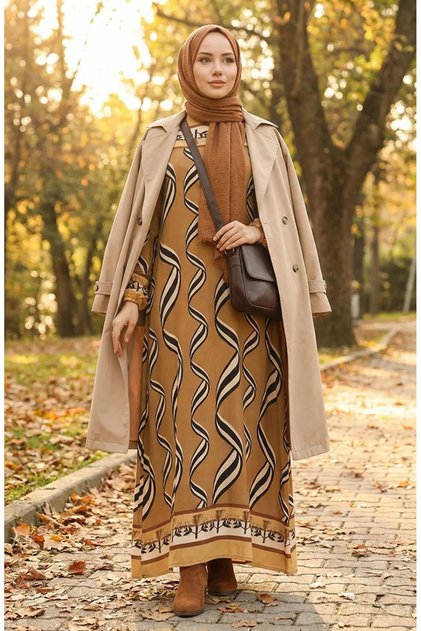 Viscose fabric elastic sleeve tip dress 0031-02 milky coffee