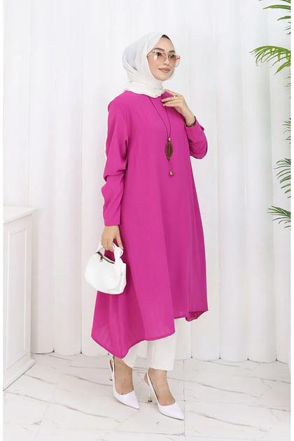 Krep Kumaş Salaş Tunik 1011-04 Fuşya