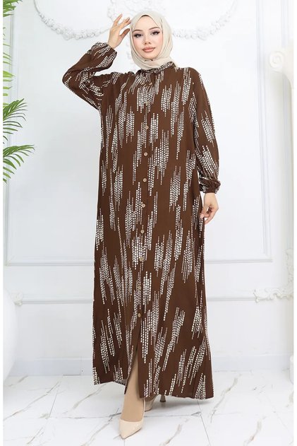 Viscose Fabric Buttoned Dress 0049-02 Brown