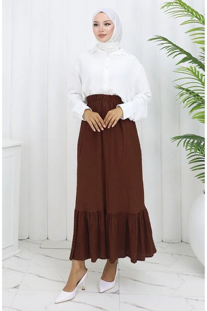 Beli Lastikli Etek 2127-01 Kahverengi