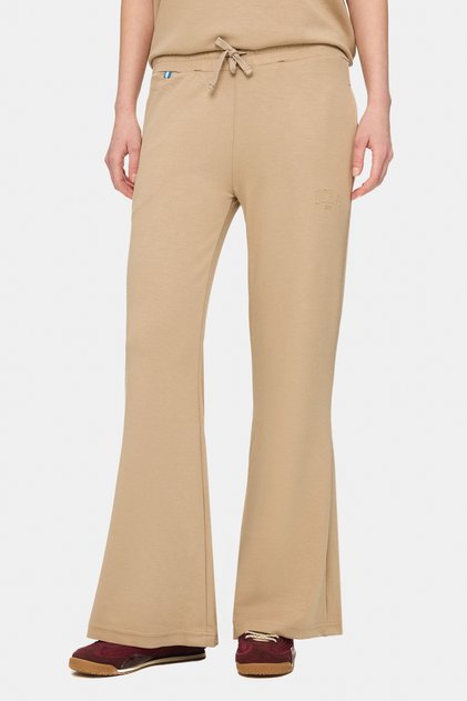 Urania Dark Beige Spanish Flared Seersucker Printed Soft Textured Modal Fabric Loose Fit Women's Sweatpants