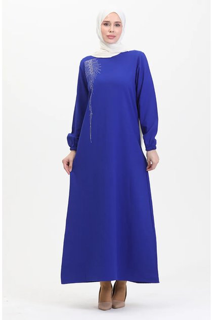 Cobalt blue Stone Detailed Crepe Evening Dress - 0480-03