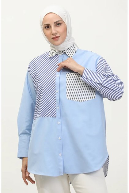 Paneled striped shirt 4811b-01 blue