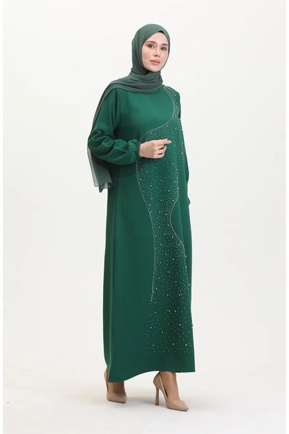 Stone printed evening dress 0407-05 emerald green