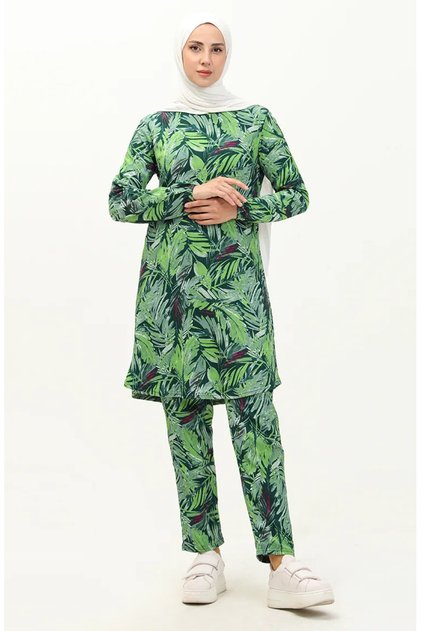 Patterned Tunic with Elasticated Sleeves 8631-01 Green