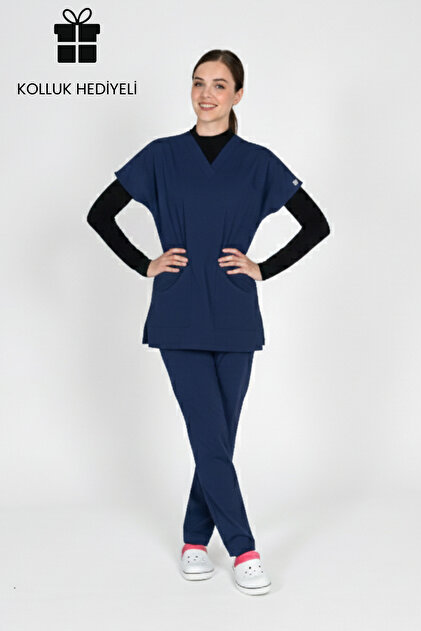 Tesettür Patriot Blue Hemşire Forması Scrubs Likralı Takım