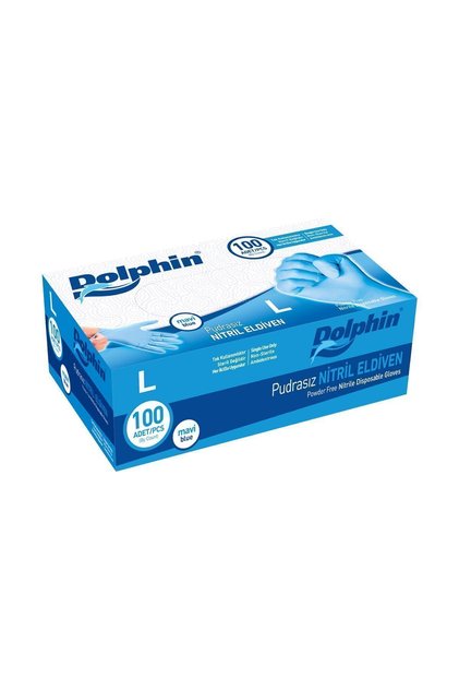 Pudrasız Mavi Nitril Muayene Eldiveni 100'lü Paket - (L) Large Beden