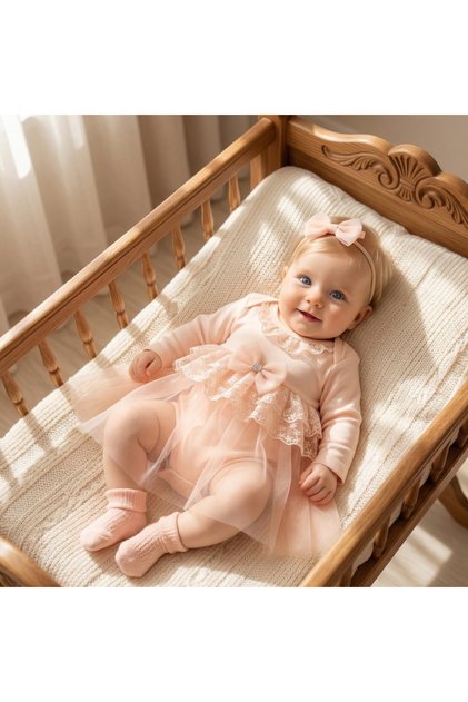 Baby Girl Mevlütlük Bodysuit Dress with Bandana and Lace Bk1019
