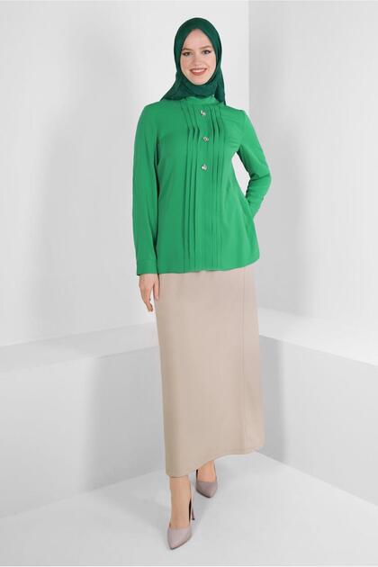 STONE DETAILED PLEATED BLUZ 43537