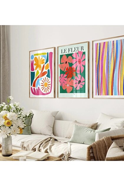 Estetik Modern Renkli 3'lü Set Duvar Dekor Çerçevesiz Kuşe Kağıt Poster Ev Ofis Dekor Tasarım