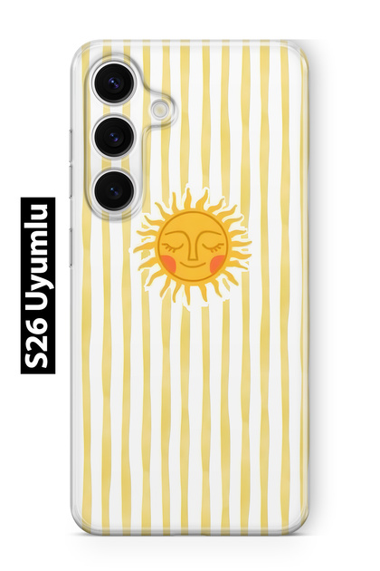 Samsung Galaxy S26 Compatible Yellow Striped Sun Patterned Transparent Phone Case