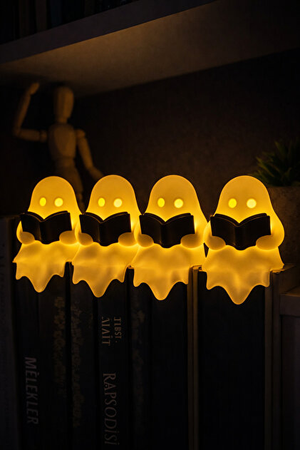 4’lü LED Mumlu Kitap Okuyan Hayalet Dekoratif Gece Lambası Masa Oda Aydınlatma