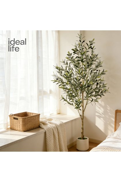 240cm Realistic Artificial Olive Tree White Pot Natural Wood Trunk Faux Fruits Home Office Decor