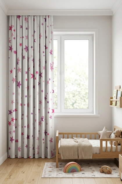 Stella Star Patterned Children's Room Non-Pleated Background Curtain