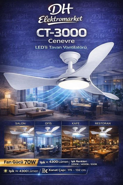 CT-3000 Cenevre LED’li Tavan Vantilatörü Kumandalı