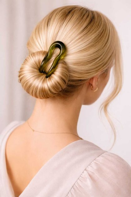 Green Color Leopard Patterned 13 cm Bone Bun Hairpin
