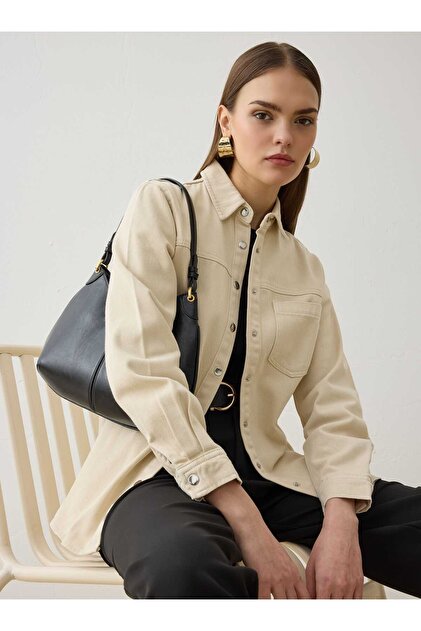 Denim Jacket with Pocket Detail - Beige -
