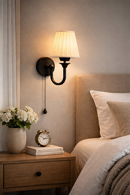 Black Wall Sconce | Decorative Modern Bedside Lamp, Chain Lighting E27- Electric