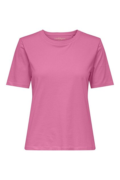 Tricou de damă roz Onlhappy cu mânecă scurtă și guler rotund Jrs 15371896-Wildorchi