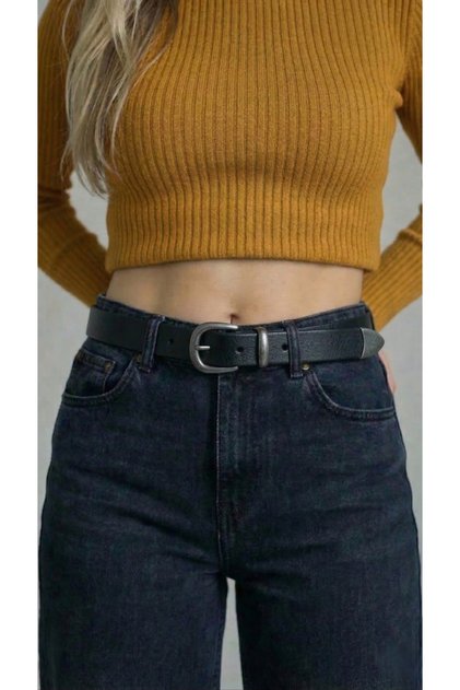 Genuine Leather Women's Belt – 3cm Belt with Antique Chrome Buckle, Bridge and Metal End Detail
