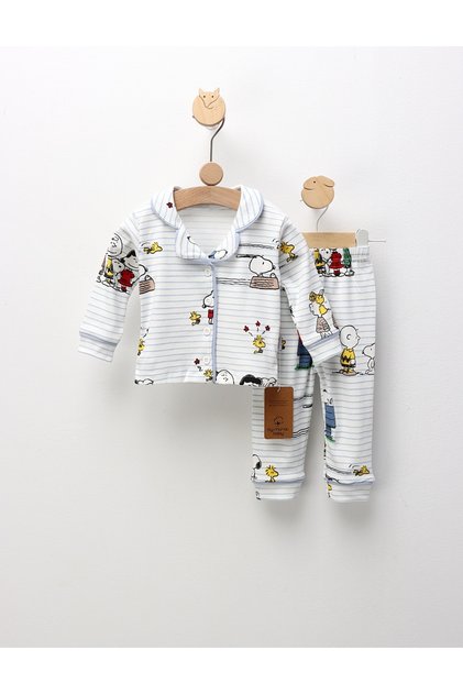 Pijama imprimata Snoopy si Charlie, alb-blue