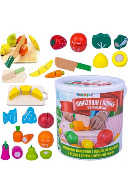Set de joacă din lemn pentru tăiat fructe și legume