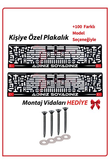 Kişiye Özel İsimli 2 Adet Araç Logo Kabartmalı Siyah Oto Plakalık