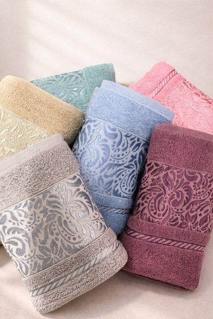 Medium Jacquard Hand & Face Towel | 50X90 cm | 6 Pieces | 100% Cotton | Soft & Absorbent | Daily & Dowry Life