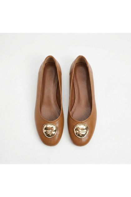 Women's Babet Gold Buckle Leather Babet Women's Daily Comfortable Stylish Flat Sole Classic Shoes